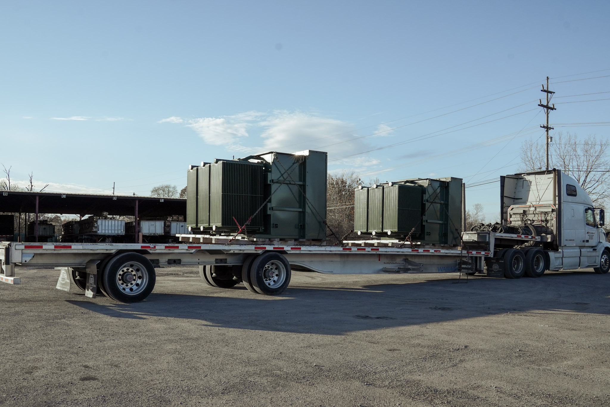 Transformers loaded for delivery to a critical-infrastructure project