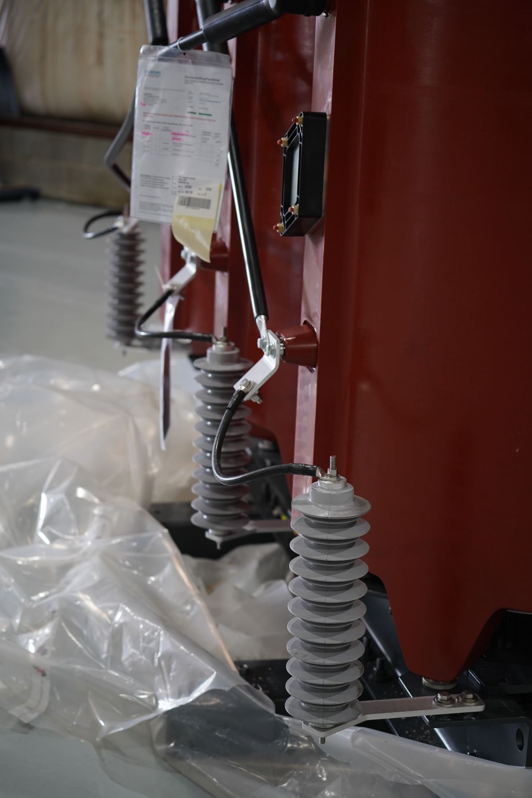 Polymer surge arresters mounted on a transformer