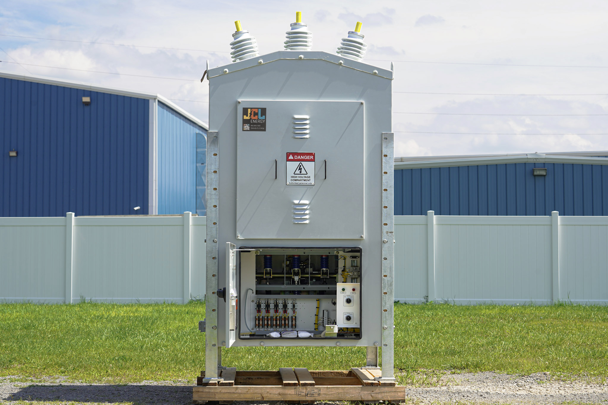 A medium-voltage recloser staged in the JCL yard