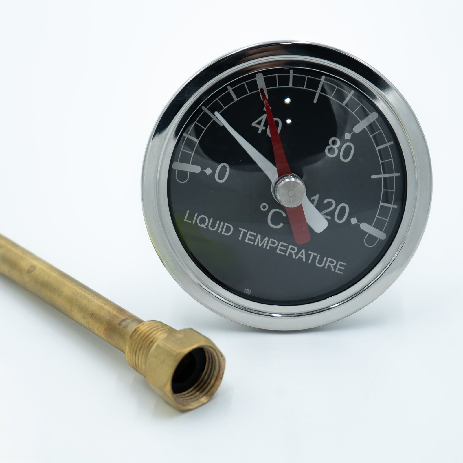 Liquid temperature gauge with thermowell