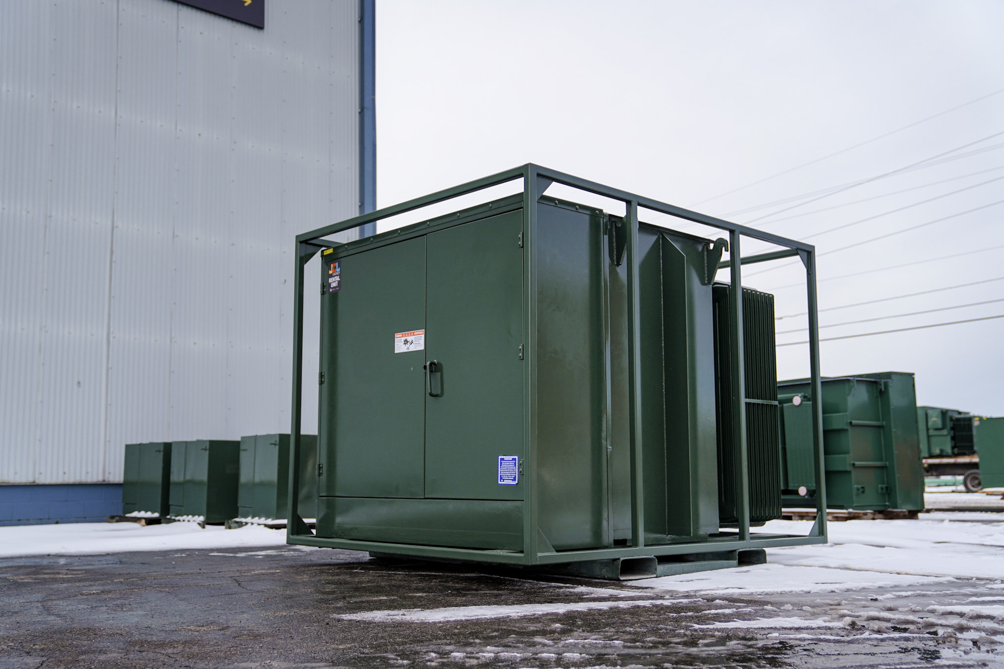 A JCL rental transformer staged for dispatch