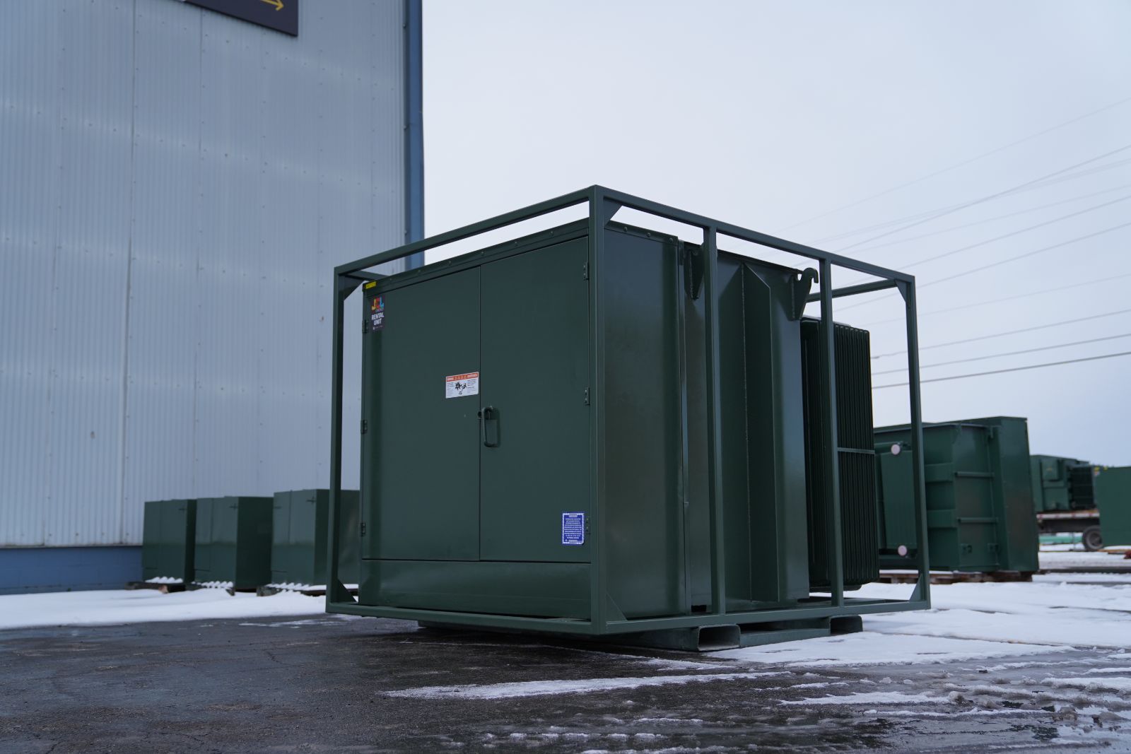 A rental padmount staged in the JCL yard
