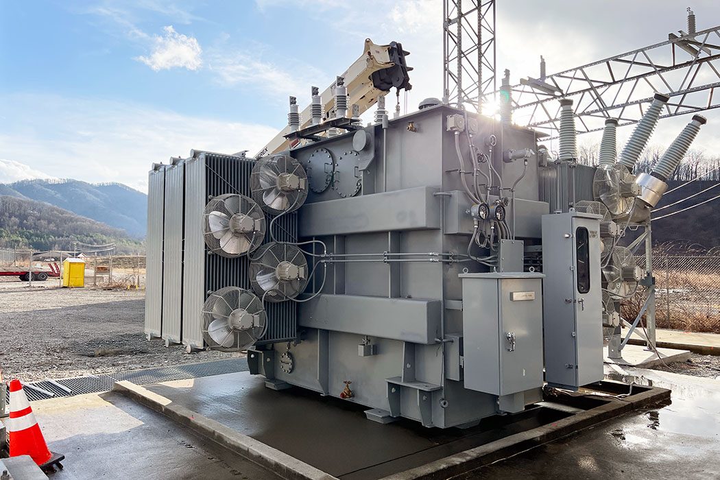 Engineered substation transformer ready for shipment